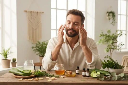 un homme qui s'applique des soins naturels